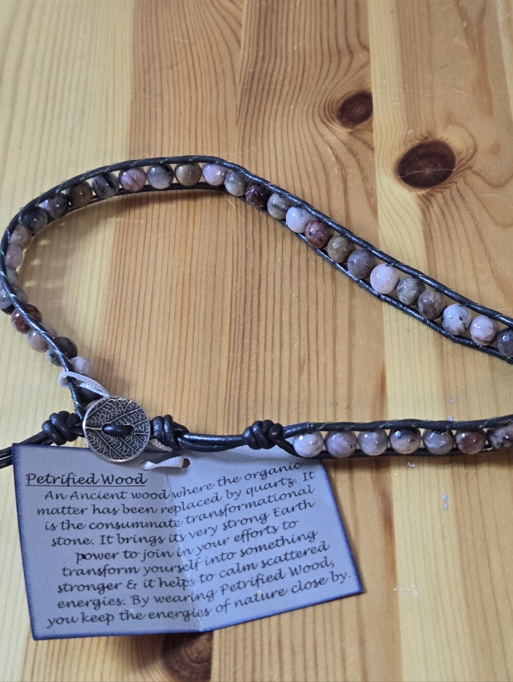 Petrified Wood Beaded Wrap  Bracelet - Neutral Tones
